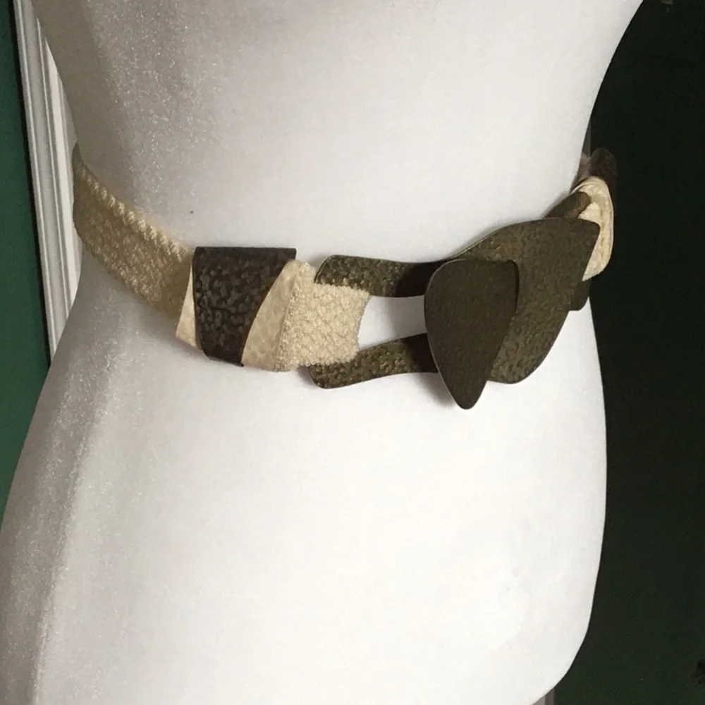 Cream w/ burnished metal belt